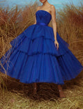 Ball Gown Cocktail Dresses 1950s Dress Engagement Prom Ankle Length Sleeveless Strapless with Sash / Ribbon Tiered