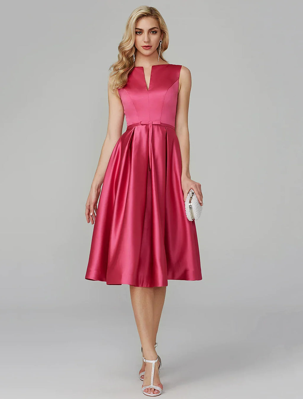 Wedding Knee Length Sleeveless V with Sash Ribbon