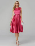 Wedding Knee Length Sleeveless V with Sash Ribbon