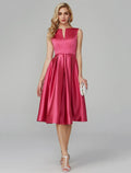 Pink Wedding Guest Cocktail Party Knee Length Sleeveless V Wire Dress with Sash / Ribbon