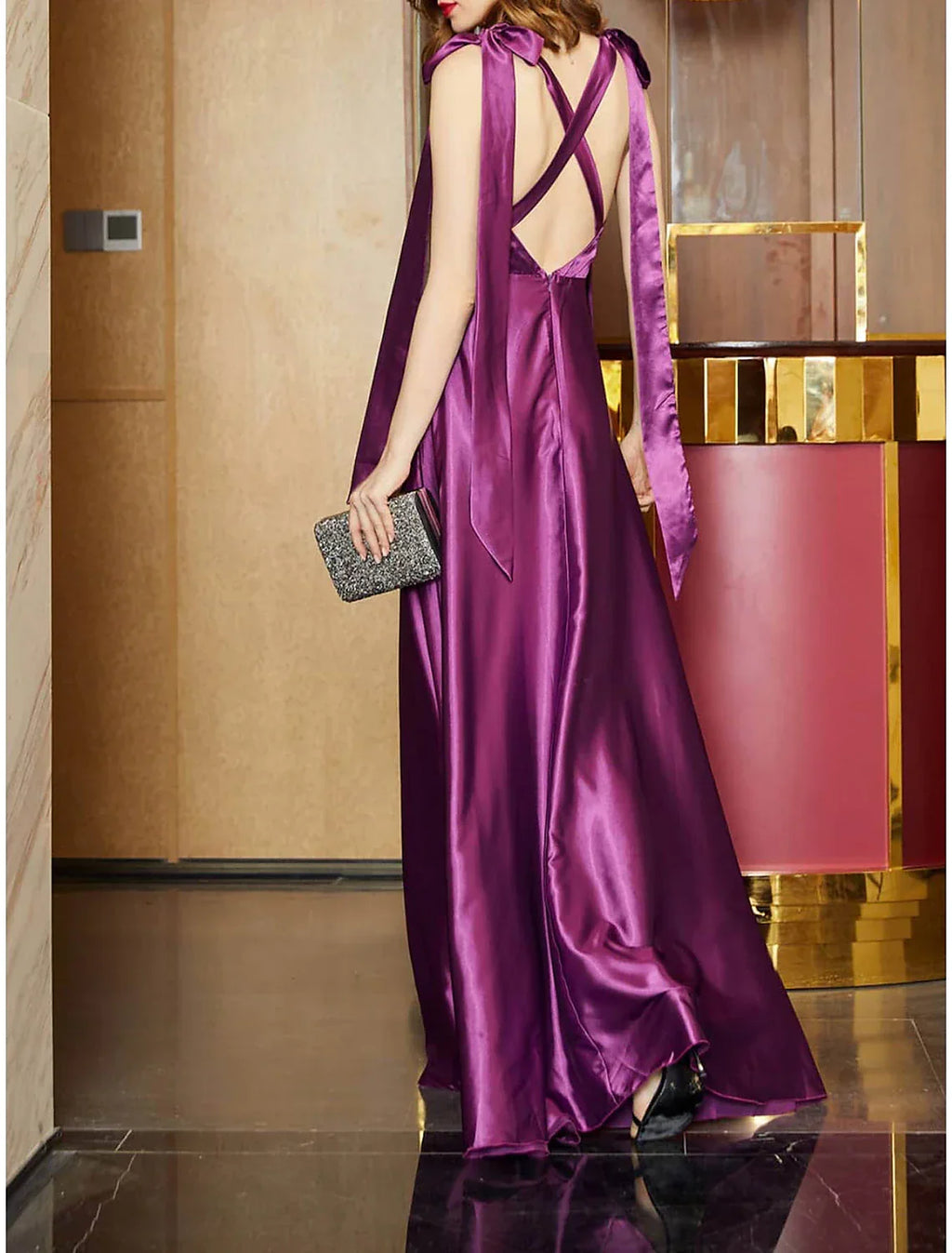 Party Dresses Open Back Dress Holiday Wedding Guest Floor Length Sleeveless Square Neck Bridesmaid Dress Backless with Strappy