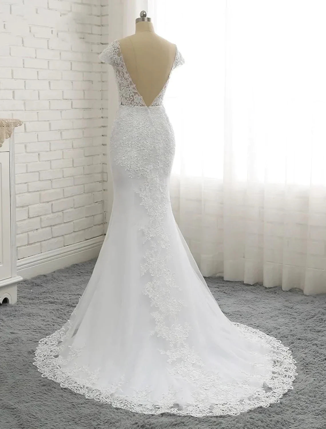 Engagement Open Back Sexy Formal Wedding Dresses Sleeve V Neck With Buttons Pearls
