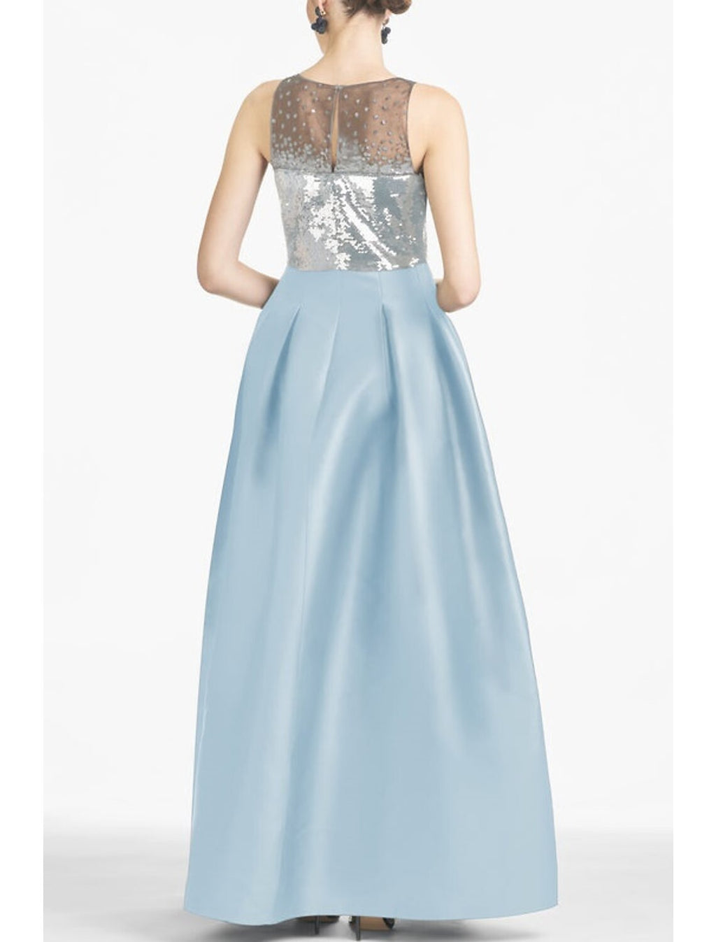 Evening Gown Color Block Dress Formal Prom Floor Length Sleeveless V Neck with Slit