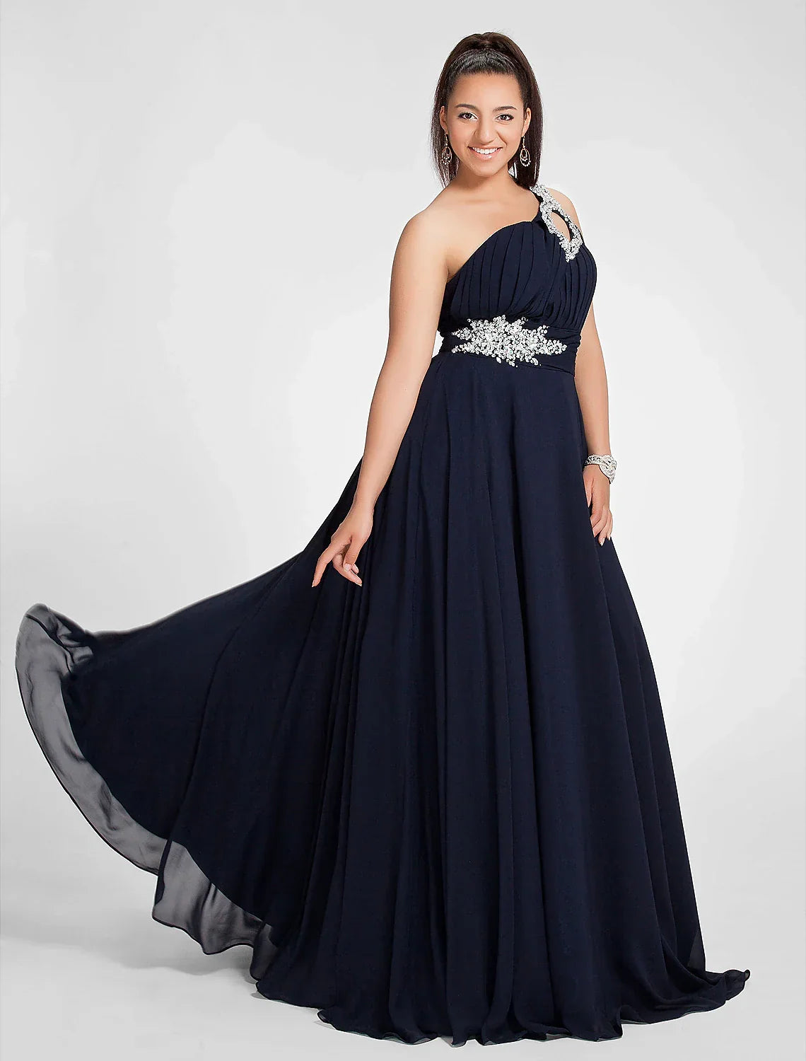 Cut Out Dress Wedding Guest Sweep / Brush Train Sleeveless One Shoulder with Ruched Beading