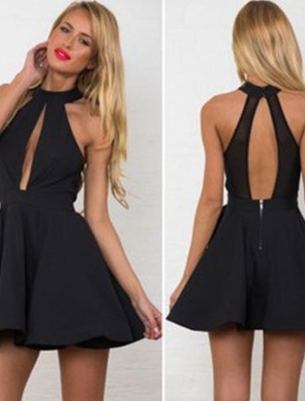 Black Cocktail Dresses Little Dress Dress Homecoming Cocktail Party Short / Mini Sleeveless Halter Neck Fabric with Sleek