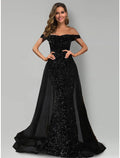 Black Mermaid / Trumpet Evening Gown Dress Formal Sweep / Brush Train Sleeveless Off Shoulder