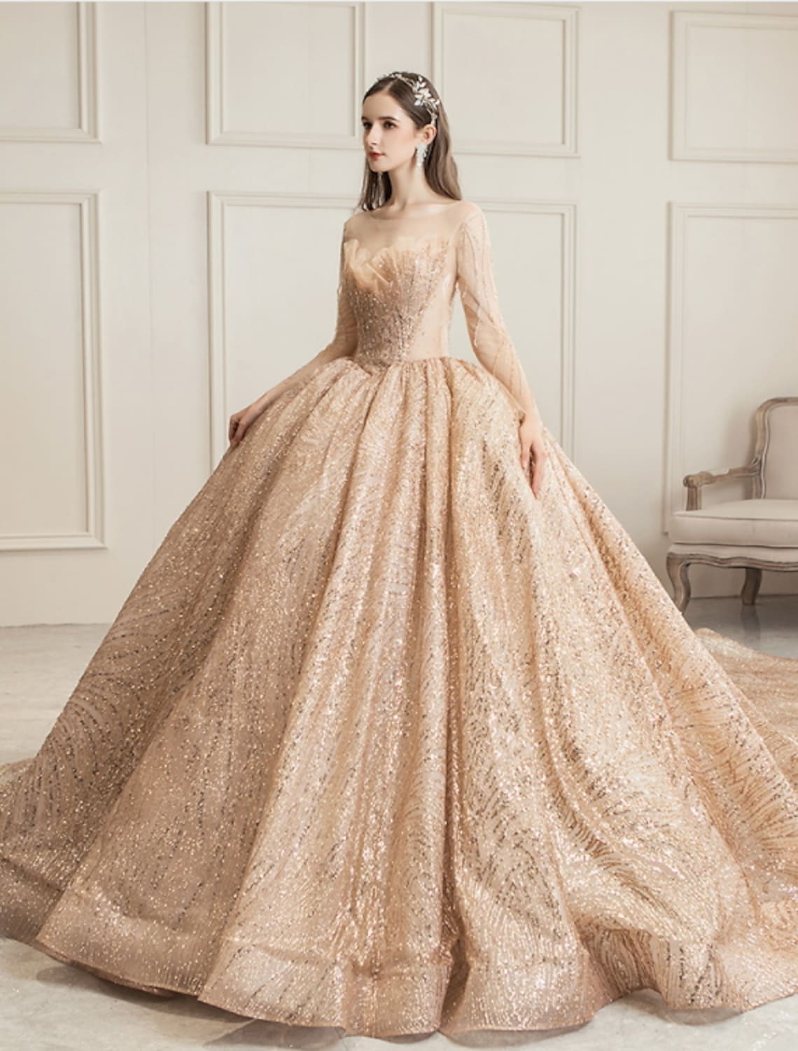 Engagement Wedding Dresses in Formal Wedding Dresses Chapel Train Long Sleeve With Ruched