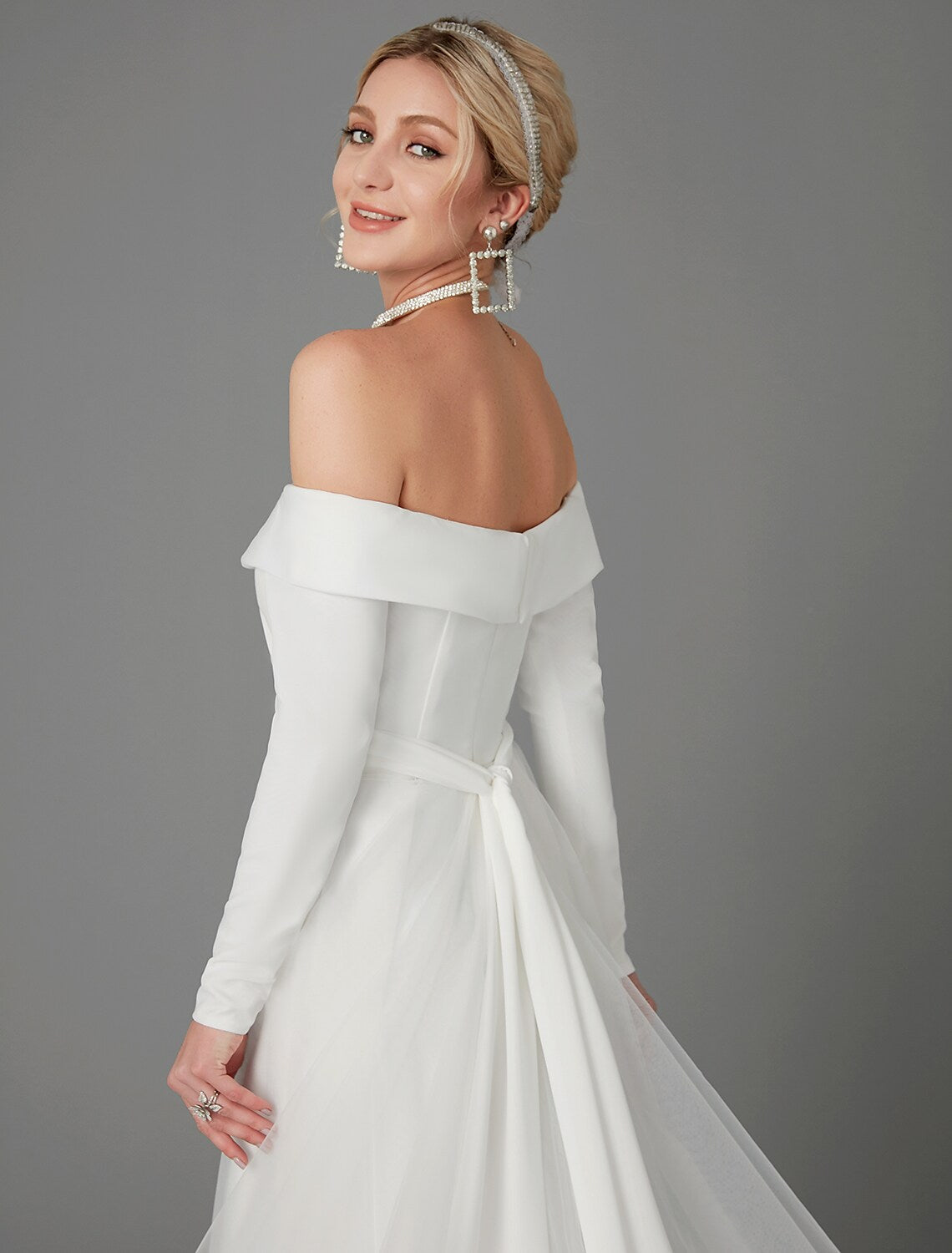 Engagement Formal Wedding Dresses A-Line Long Sleeve Off Shoulder
