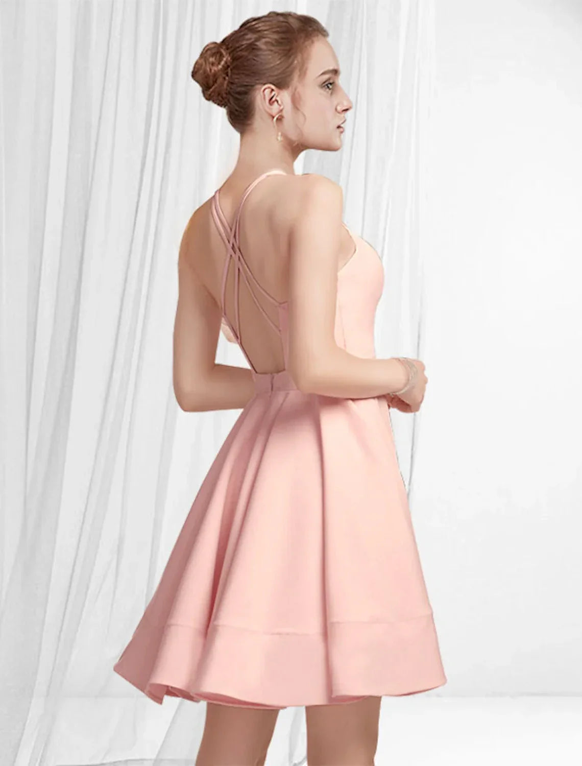 Pink Cocktail Dresses Reformation Amante Dress Homecoming Party Wear Short / Mini Sleeveless Spaghetti Strap Dress with Pleats