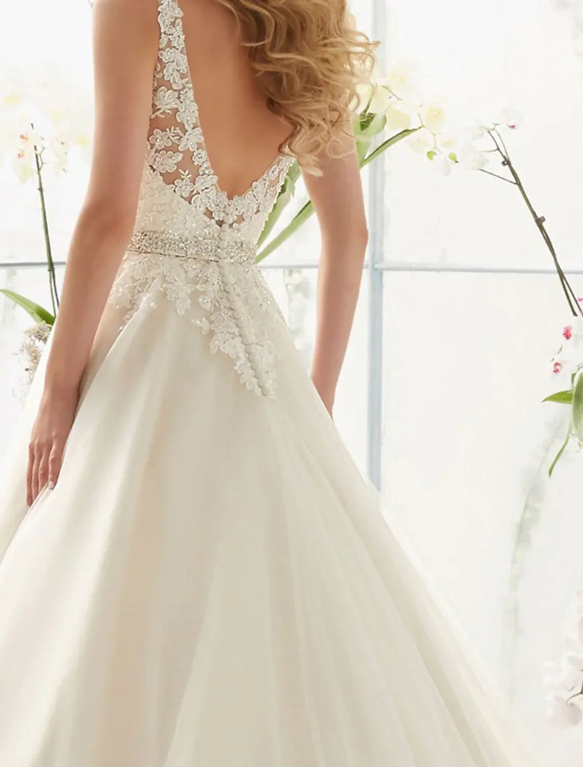 Engagement Open Back Sexy Formal Wedding Dresses A-Line Regular Straps V Neck