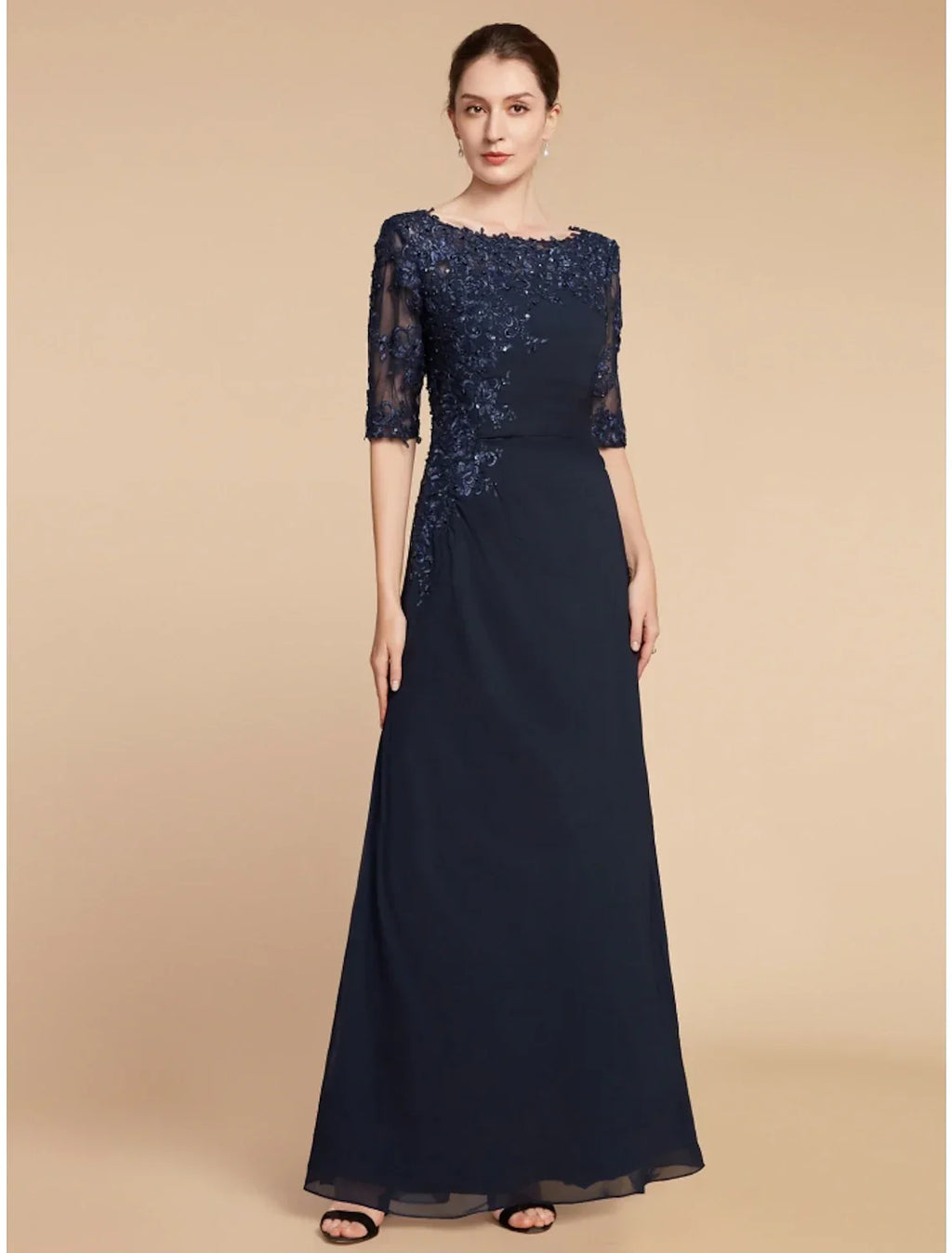 Sheath / Column Mother of the Bride Dress Wedding Guest Elegant Scoop Neck Ankle Length Half Sleeve with Ruching Solid Color