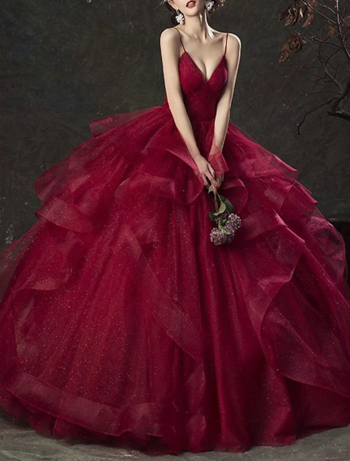 Ball Gown Glittering Luxurious Quinceanera Engagement Valentine's Day Dress V Neck Sleeveless Floor Length with Tier
