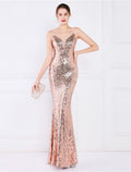 Evening Gown Elegant Dress Wedding Floor Length Sleeveless Strap V Back