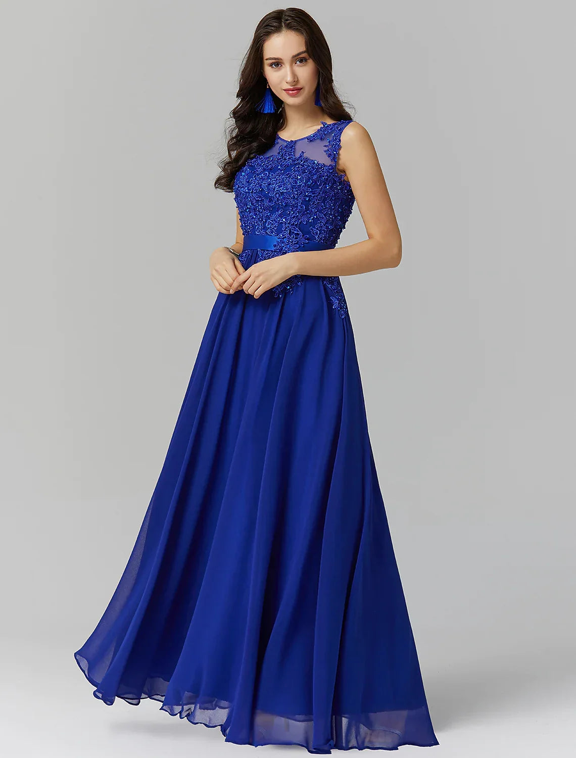Evening Gown Wedding Floor Length Sleeveless Georgette with Appliques