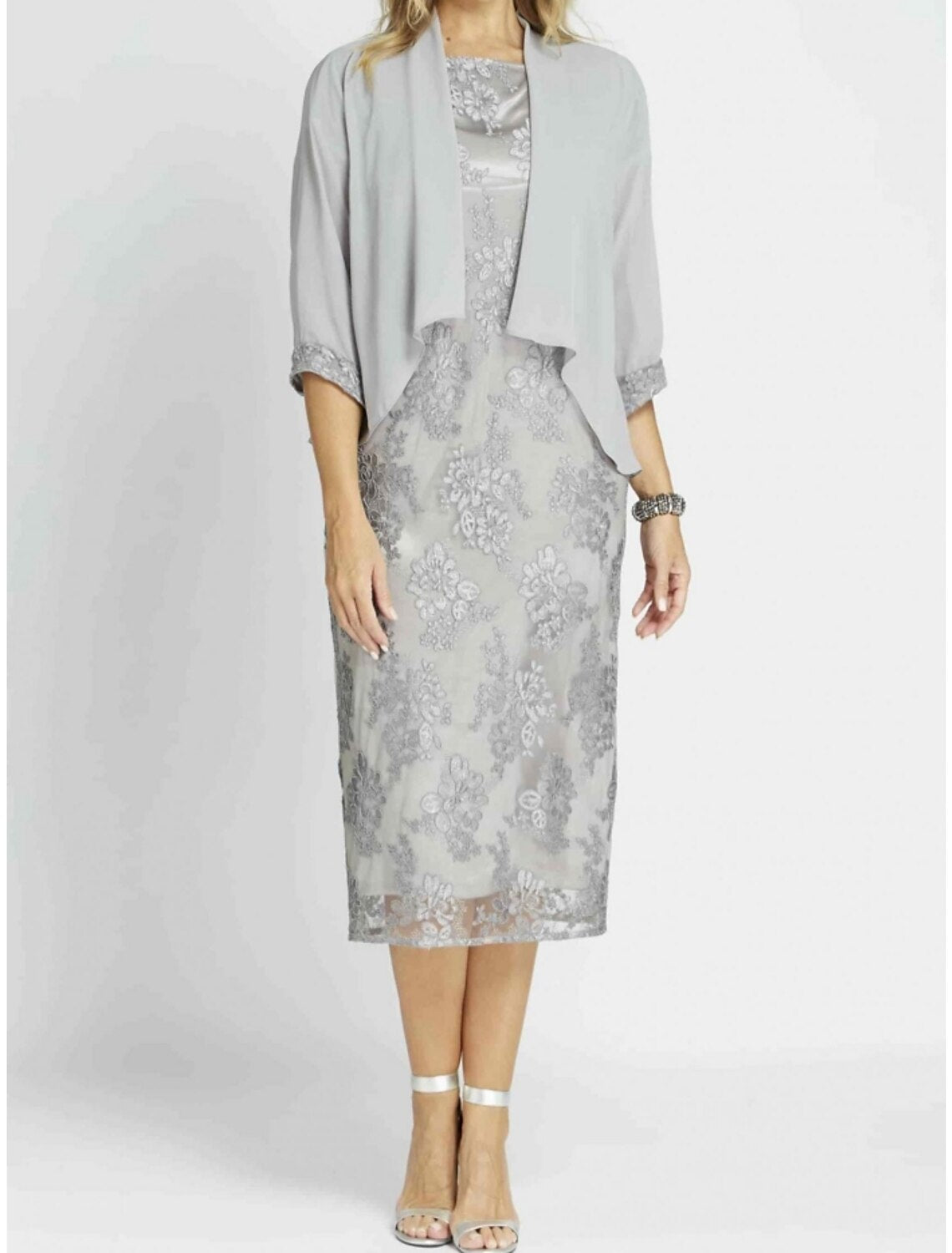 Sheath / Column Mother of the Bride Dress Wedding Guest Elegant Petite Scoop Neck Tea Length Half Sleeve with Ruching Solid Color