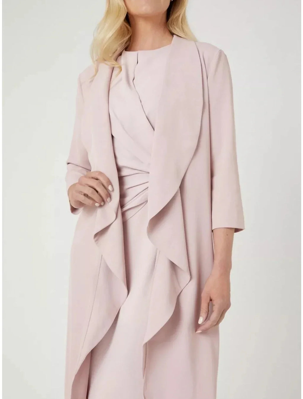 Two Piece Mother of the Bride Dress Wedding Guest Elegant Petite Jewel Neck Knee Length 3/4 Length Sleeve with Split Front Ruching Solid Color