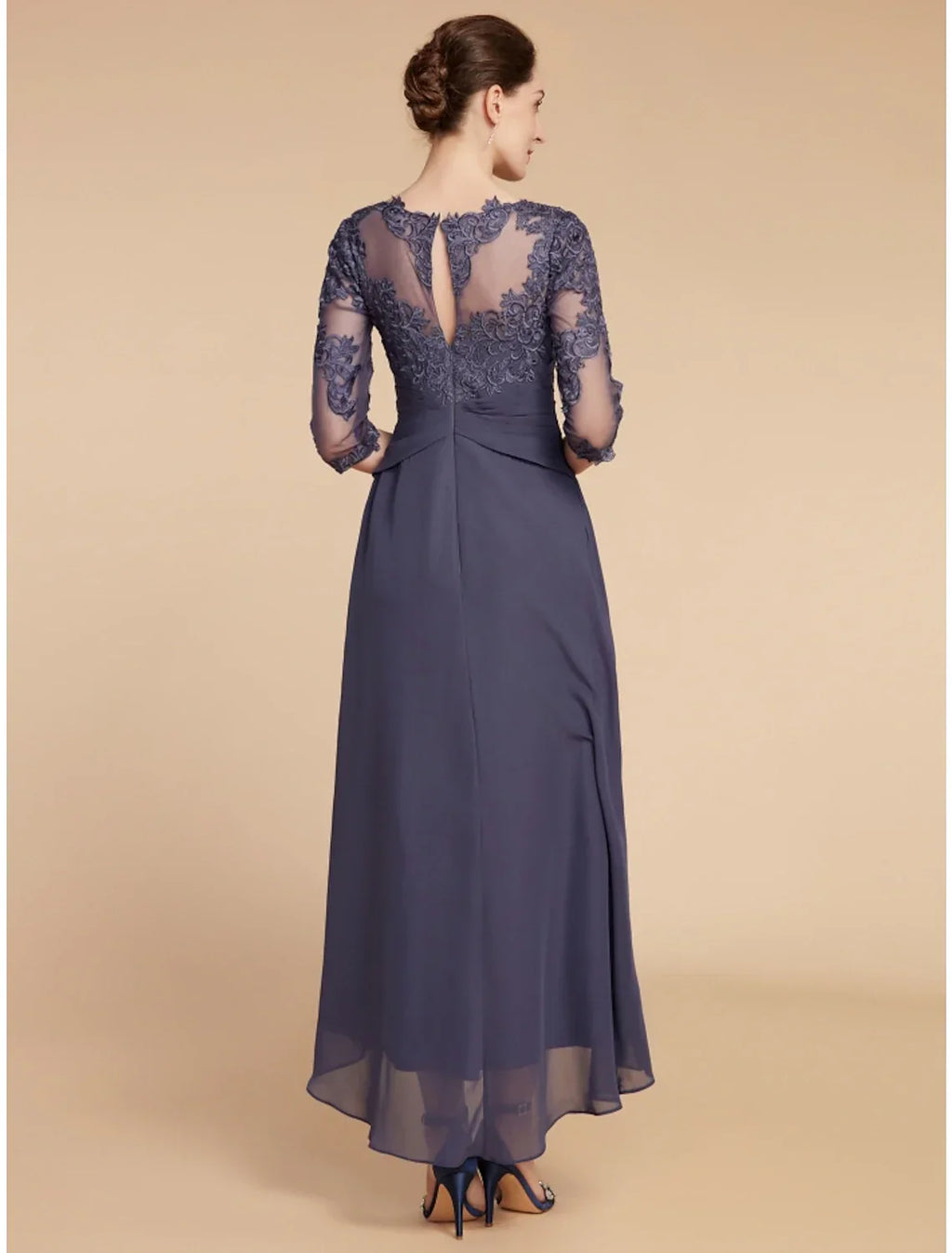 Mother of the Bride Dress Wedding Guest Elegant Scoop Neck Ankle Length 3/4 Length Sleeve with Ruching