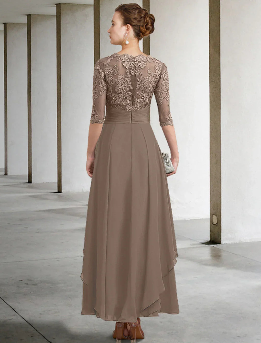 Mother of the Bride Dress Wedding Guest Plus Size Elegant Jewel Neck Ankle Length Half Sleeve with Ruched Beading Appliques Fall