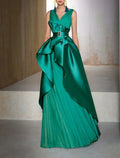 Evening Gown Elegant Dress Formal Wedding Guest Floor Length Sleeveless V Neck with Belt Ruffles