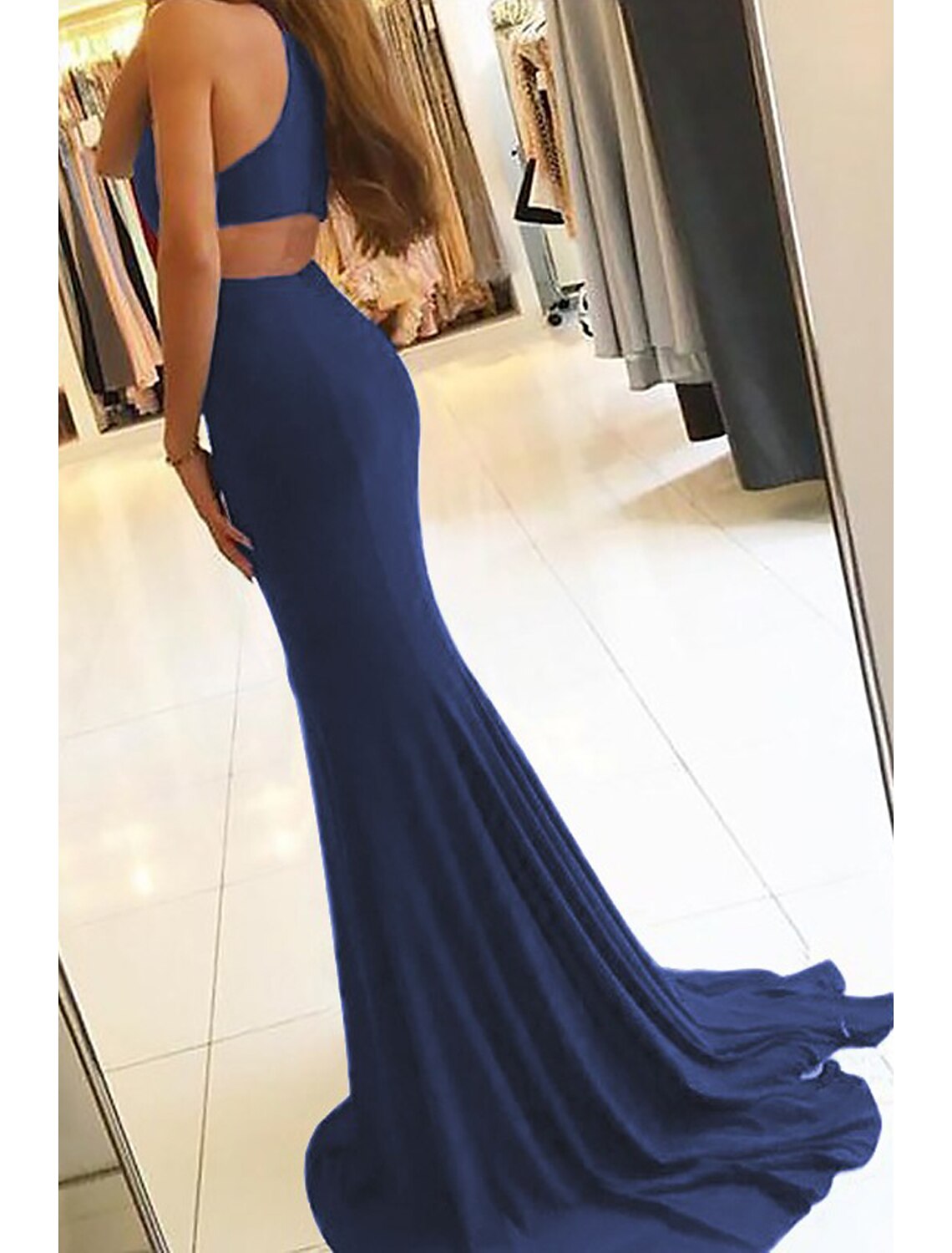 Mermaid / Trumpet Evening Gown Bodycon Dress Formal Prom Court Train Sleeveless High Neck Fabric with Slit