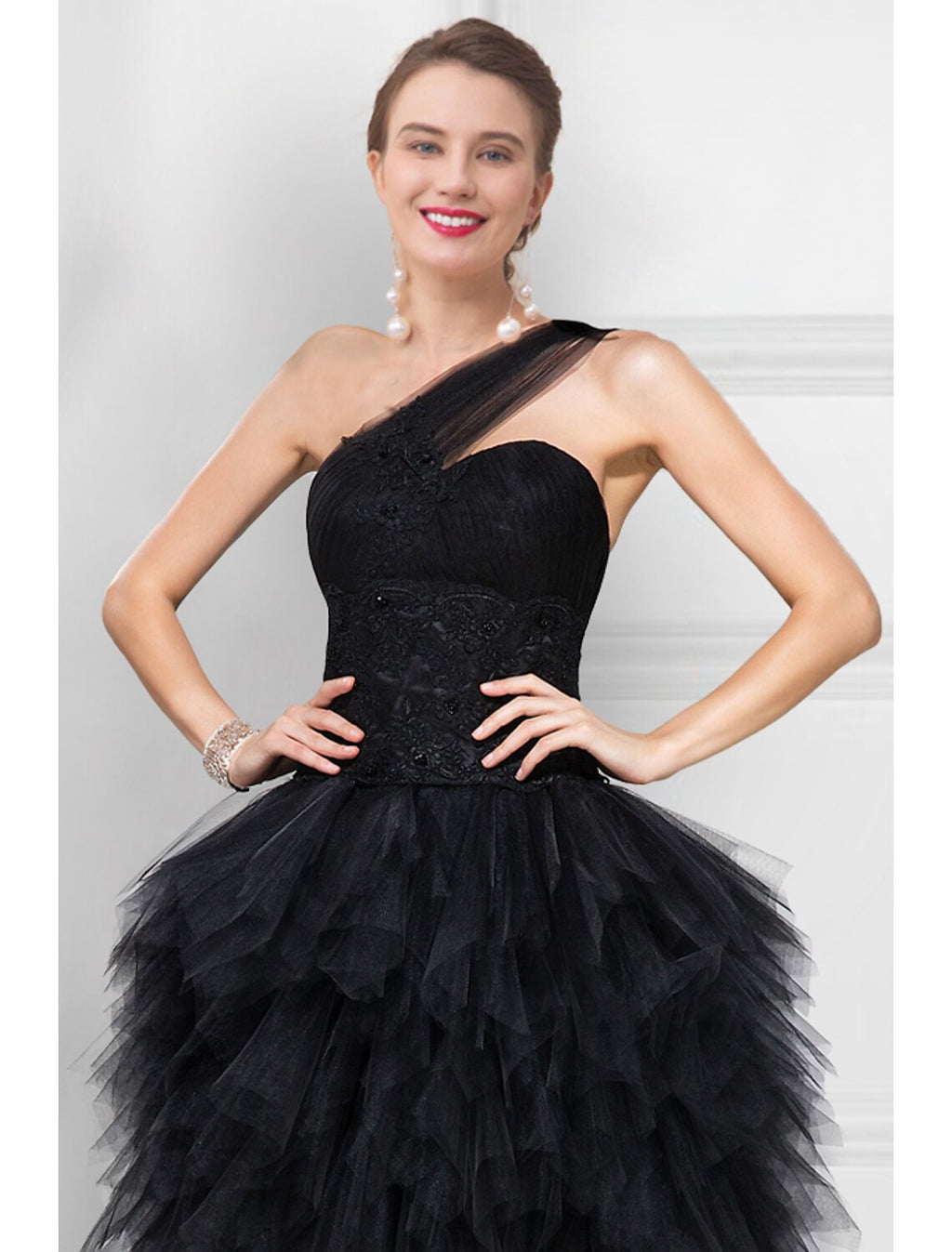 Black Ball Gown Prom Dresses Dress Masquerade Asymmetrical Sleeveless One Shoulder Ladder Back with Pure Color