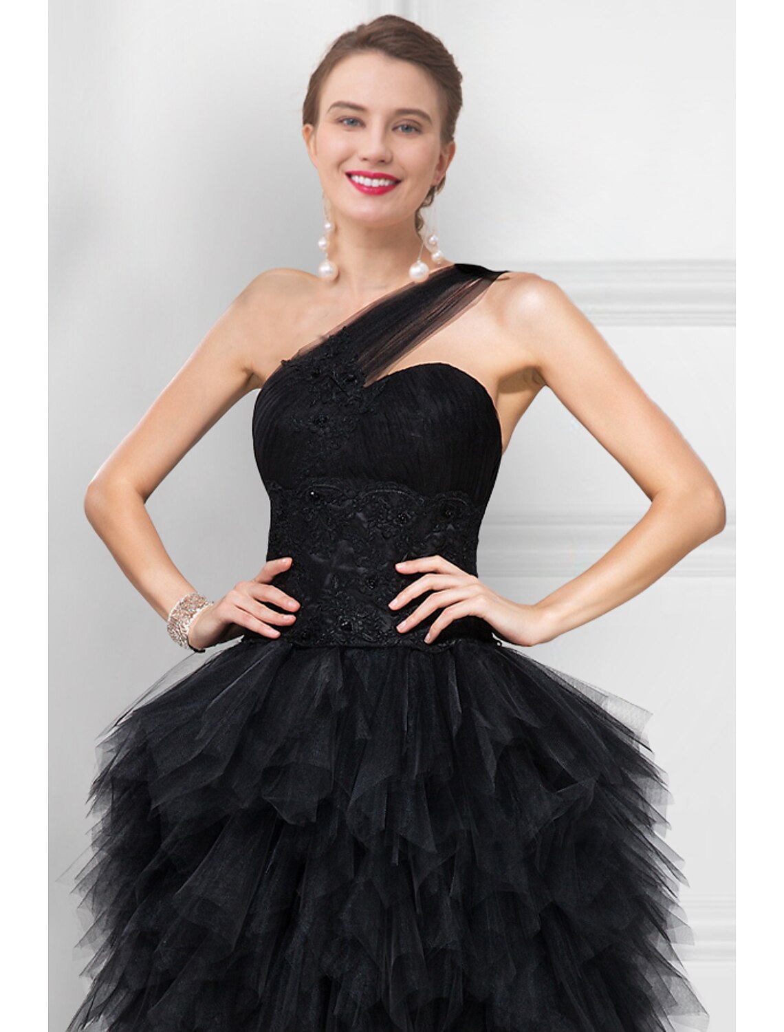 Black Ball Gown Prom Dresses Dress Masquerade Asymmetrical Sleeveless One Shoulder Ladder Back with Pure Color