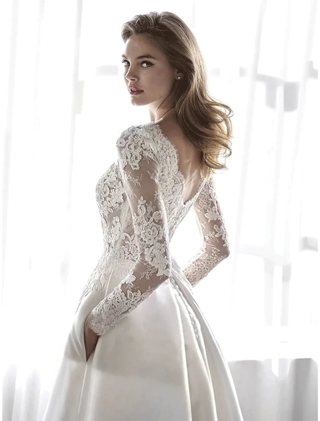 Beach Formal Wedding Dresses Chapel Train A-Line Long Sleeve With Pleats
