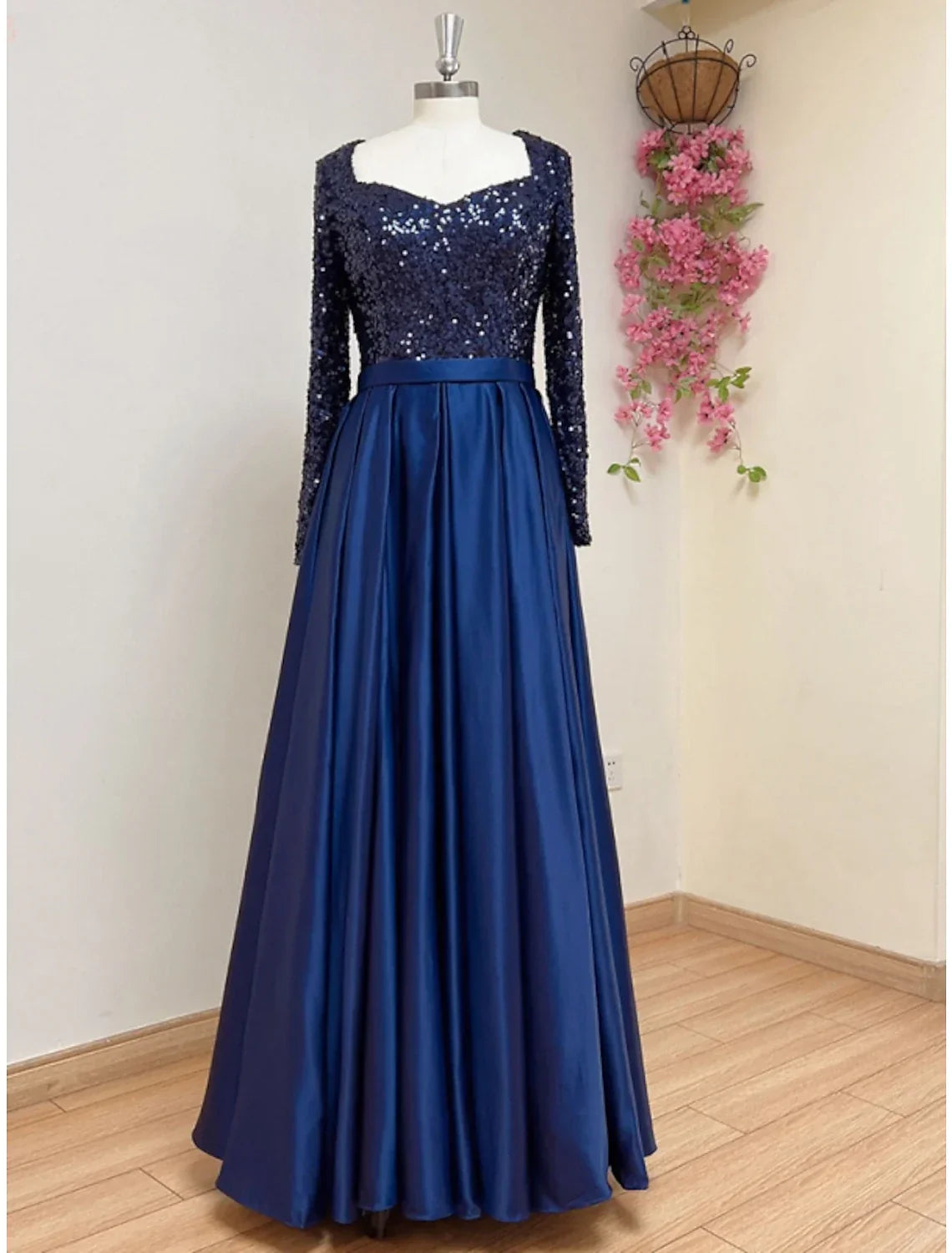 Evening Gown Elegant Dress Formal Fall Sweep / Brush Train Long Sleeve Square Neck with Glitter Pleats