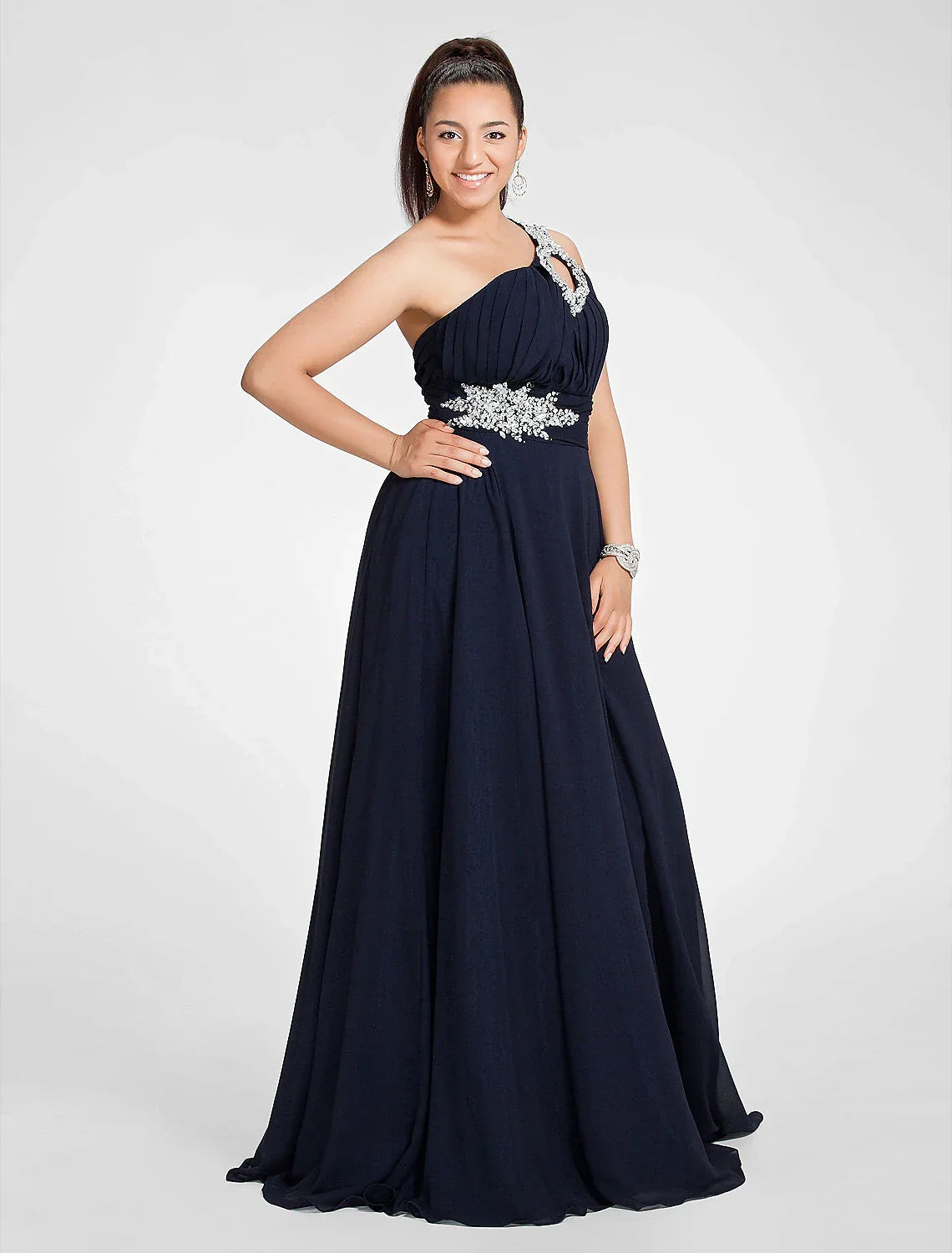 Cut Out Dress Wedding Guest Sweep / Brush Train Sleeveless One Shoulder with Ruched Beading