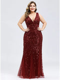 Evening Gown Plus Size Dress Wedding Guest Floor Length Sleeveless V Neck V Back Appliques