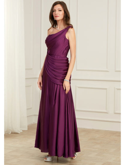Elegant Red A-Line One-Shoulder Sleeveless Classic-Back Floor-Length Wedding Dress