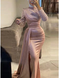 Evening Gown Elegant Dress Formal Sweep / Brush Train Long Sleeve Jewel Neck with Pleats Ruched