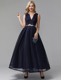 Black Little Dress Dress Wedding Guest Ankle Length Sleeveless V Wire Spandex with Sash / Ribbon