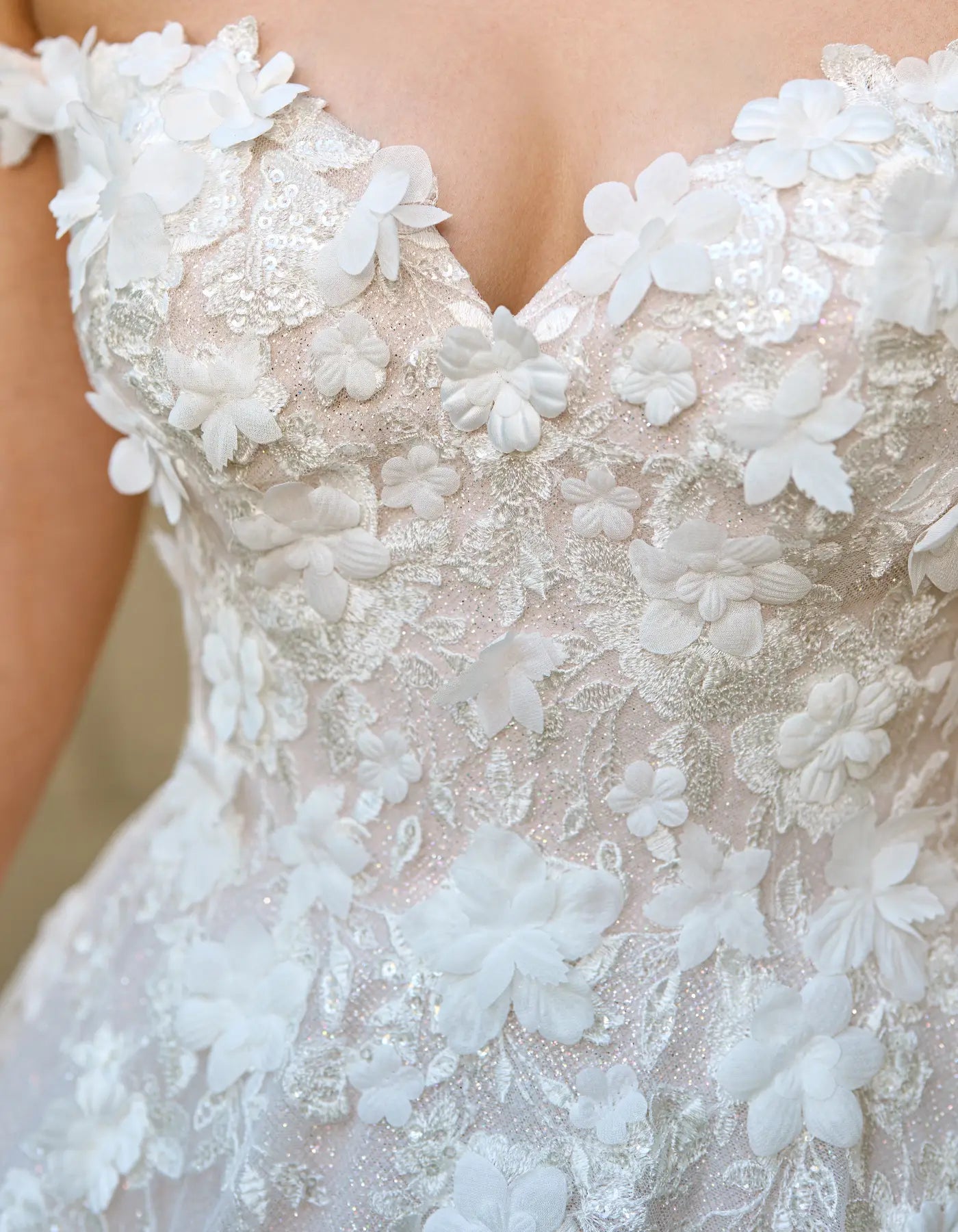 an ultra sparkly a-line 3d florals