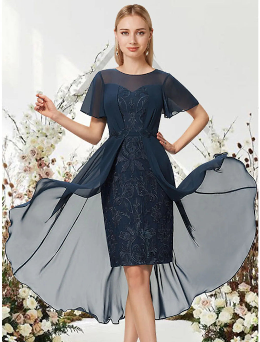 Cocktail Dresses Wedding Asymmetrical Short Sleeve Sleek