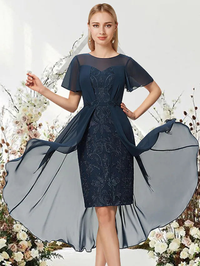 Wedding Asymmetrical Short Sleeve with Sleek