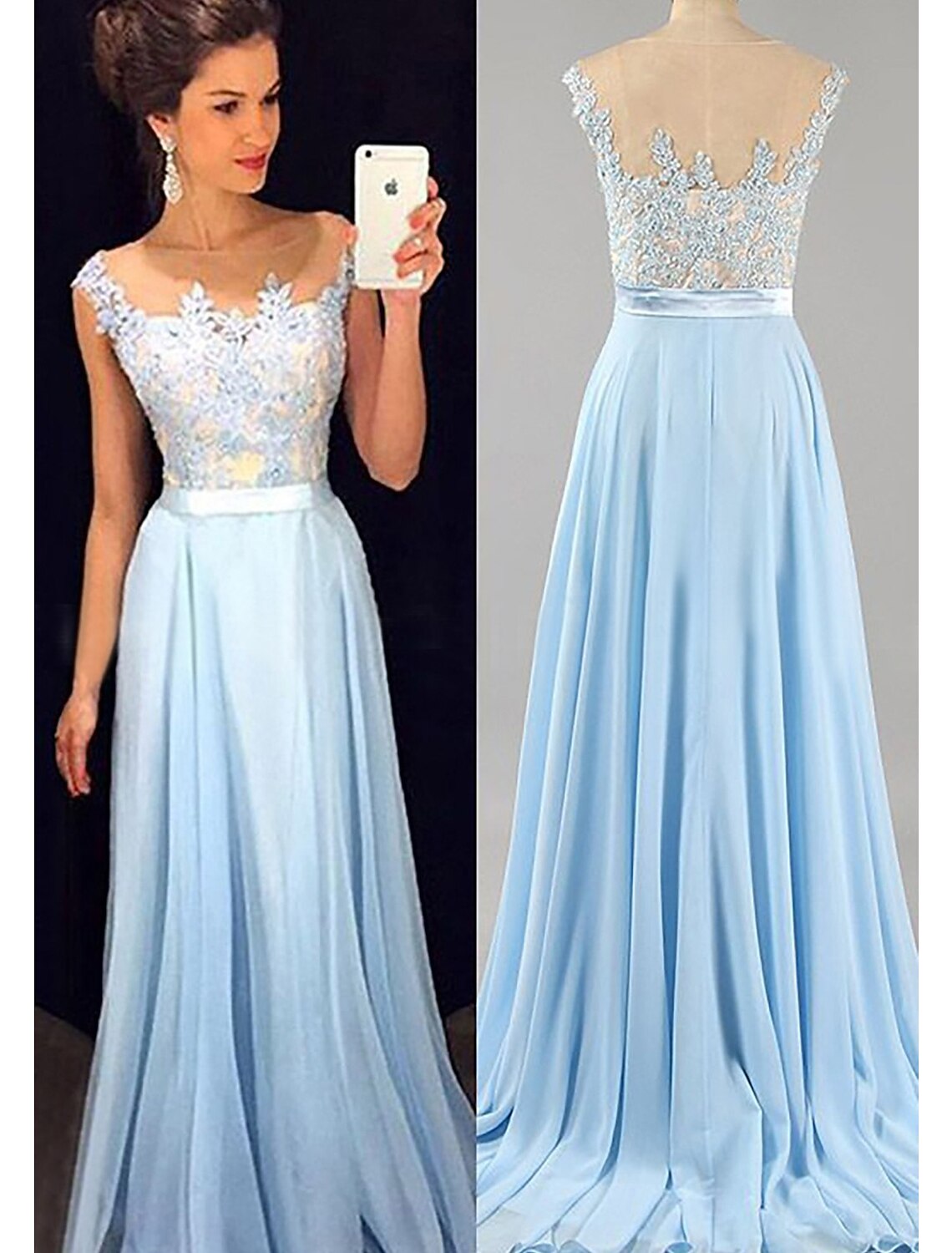 Color Block Dress Formal Floor Length Sleeveless Jewel Neck with Beading Appliques