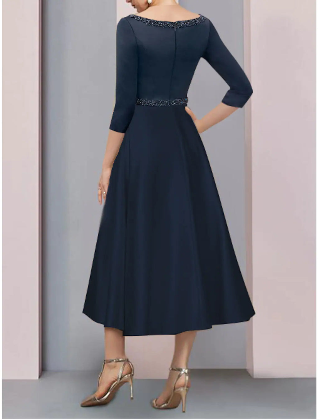 Mother of the Bride Dress Wedding Vintage Elegant V Neck Length Short Sleeve with Pleats Beading