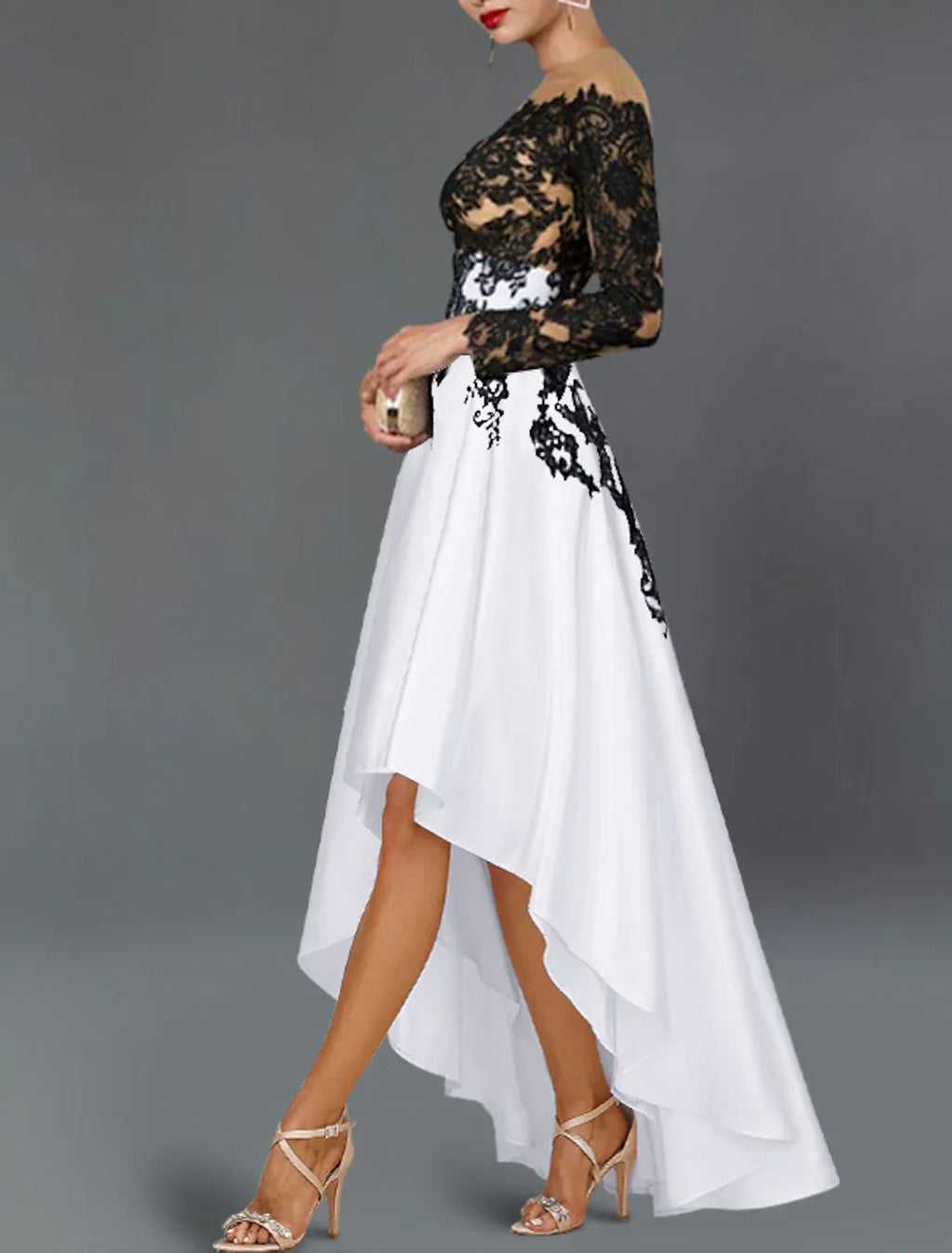 Cocktail Dresses Elegant Dress Wedding Party Semi Formal Asymmetrical Long Sleeve Off Shoulder Fall Wedding Guest with Beading Embroidery Appliques