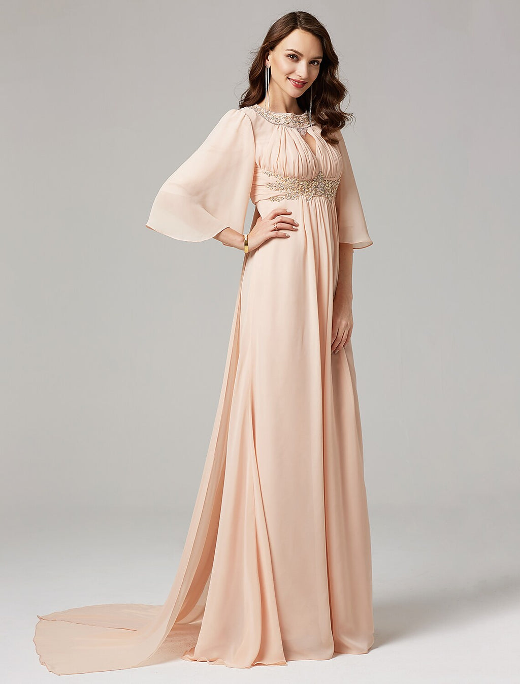 Evening Dresses Elegant Dress Wedding Half Sleeve Jewel Neck with Beading Draping