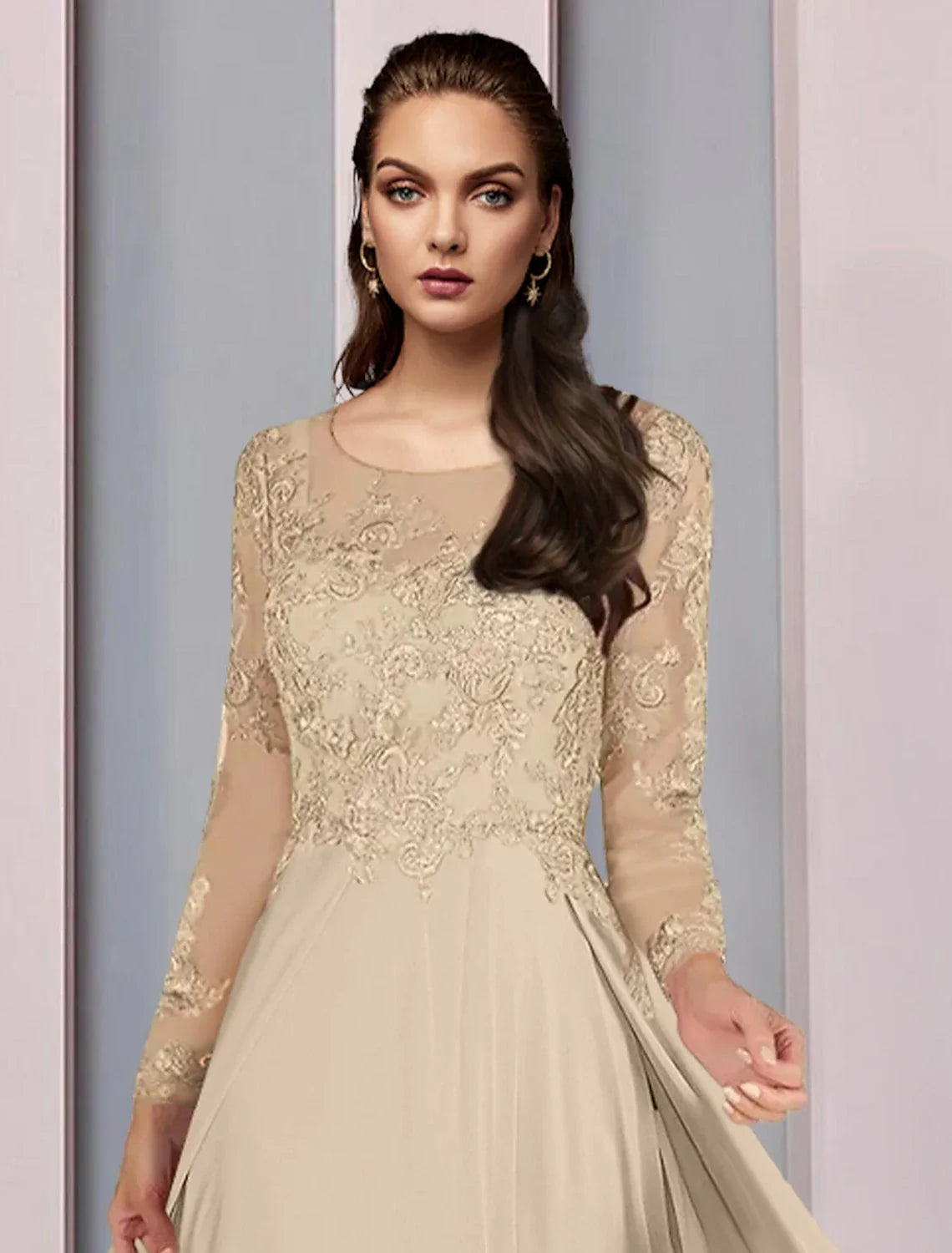 Mother of the Bride Dress Wedding Guest Party Elegant Scoop Neck Floor Length Half Sleeve with Ruching