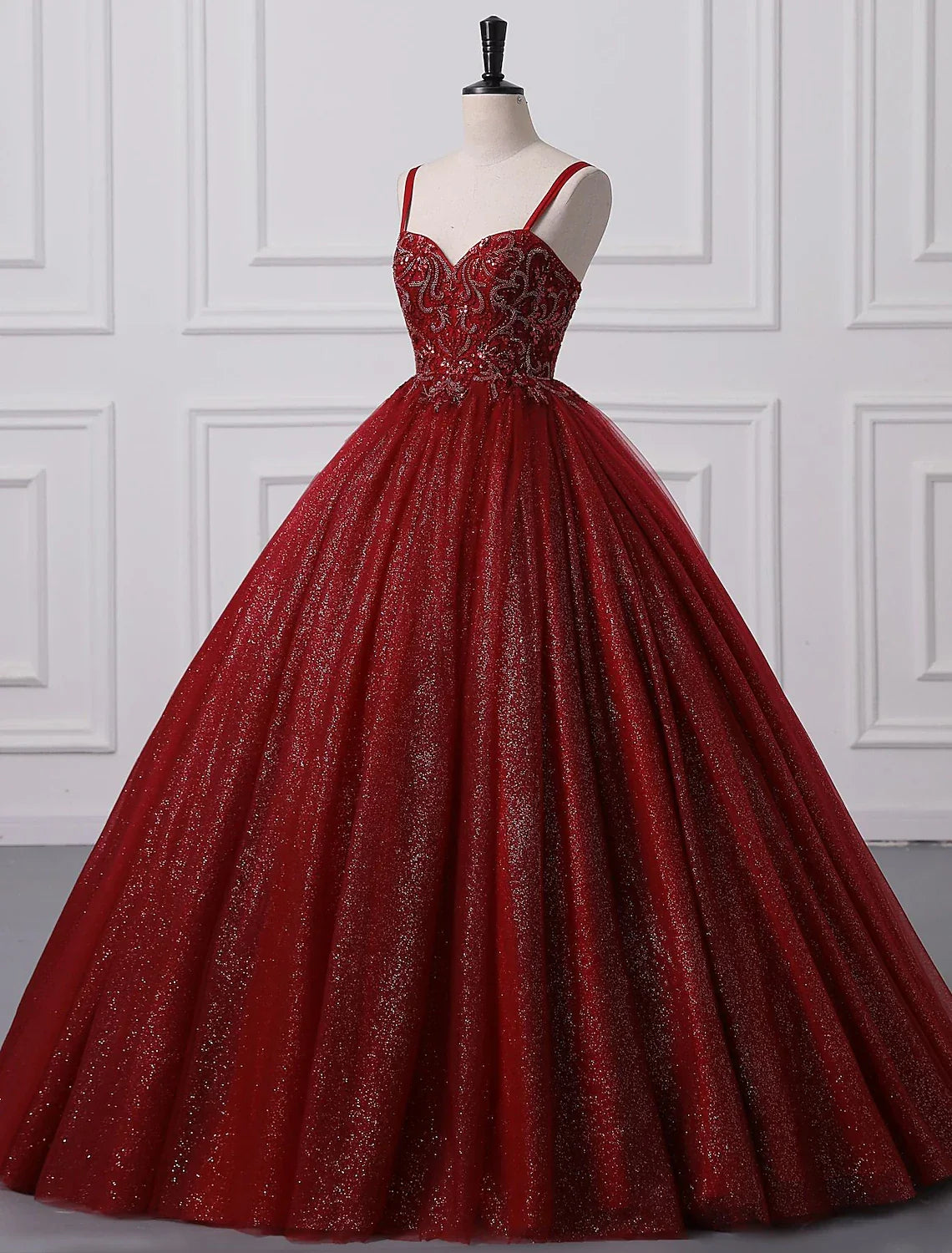 Ball Gown Prom Dresses Princess Dress Graduation Quinceanera Floor Length Sleeveless Spaghetti Strap with Beading Appliques