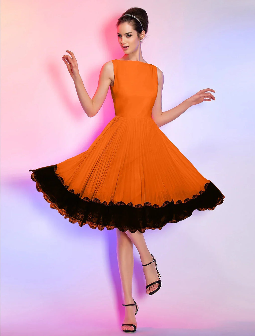 Pink Vintage Dress Homecoming Graduation Knee Length Sleeveless Boat Neck Dress