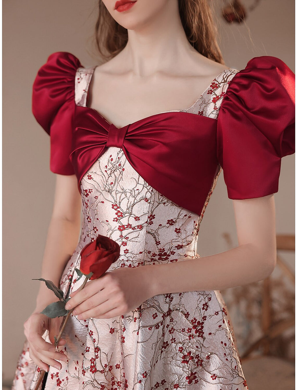 Party Dresses Floral Dress Masquerade Prom Floor Length Short Sleeve Square Neck with Embroidery