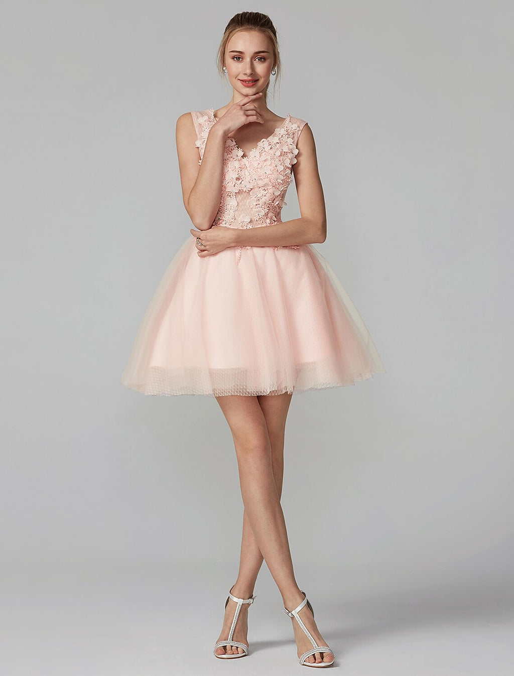 Homecoming Graduation Short / Mini Sleeveless V Neck Over with Crystals Appliques