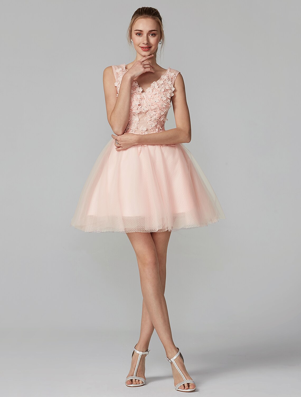Homecoming Graduation Short / Mini Sleeveless V Neck Over with Crystals Appliques