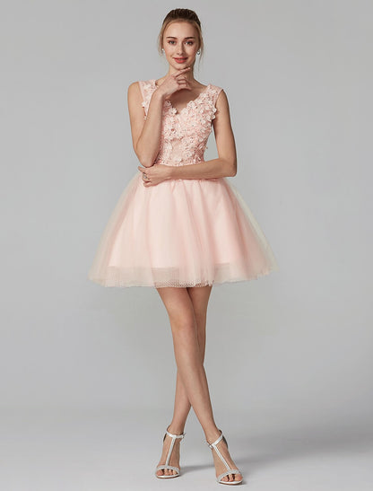 Elegant Red A-Line V-Neck Sleeveless Classic-Back Mini-Length Homecoming Dress