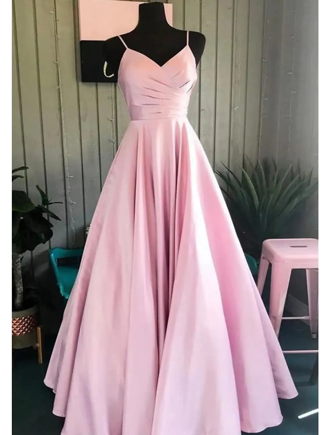 Minimalist Dress Formal Floor Length Sleeveless V Neck Backless with Pleats Ruched