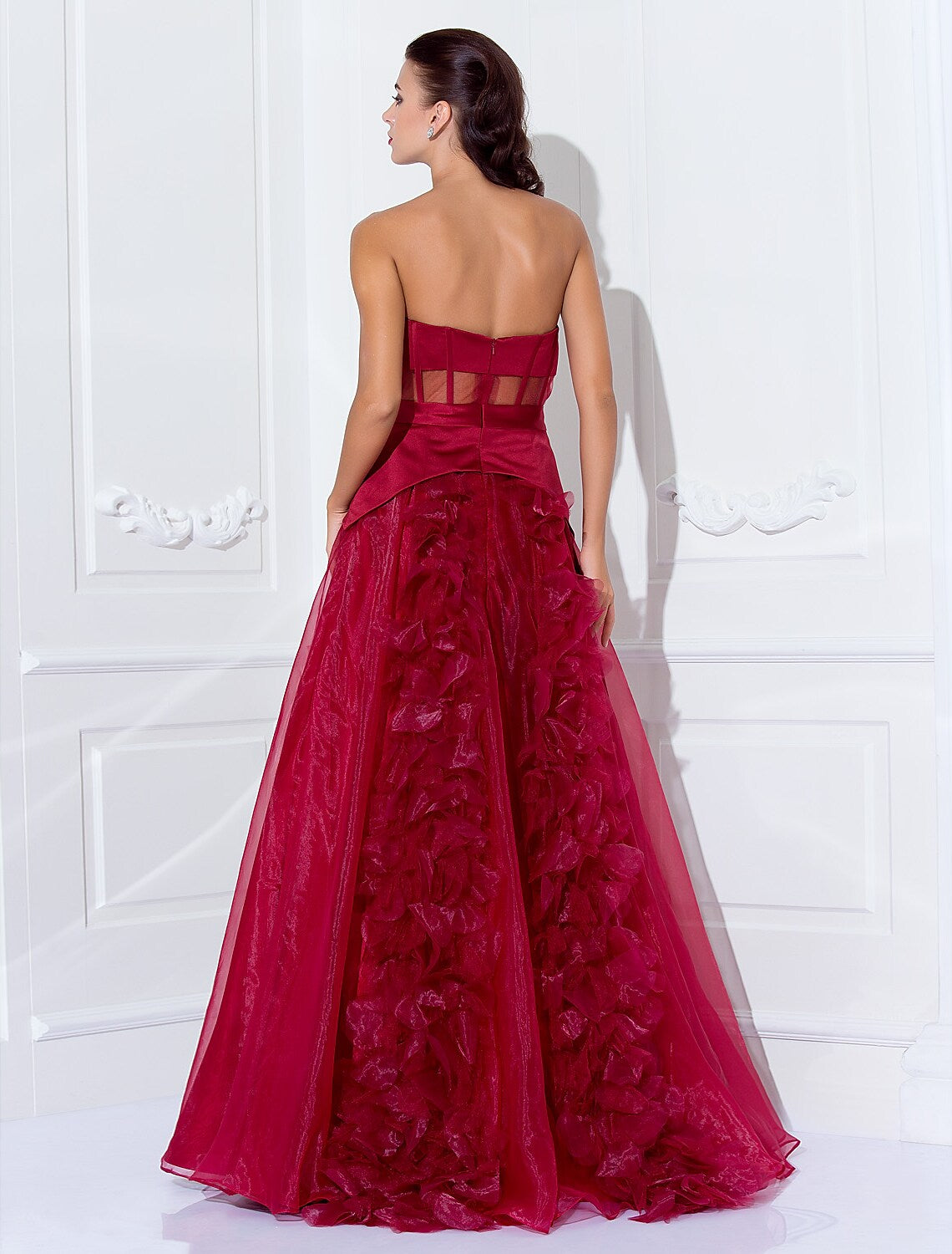 Celebrity Style Dress Holiday Floor Length Sleeveless Strapless with Sash Flower
