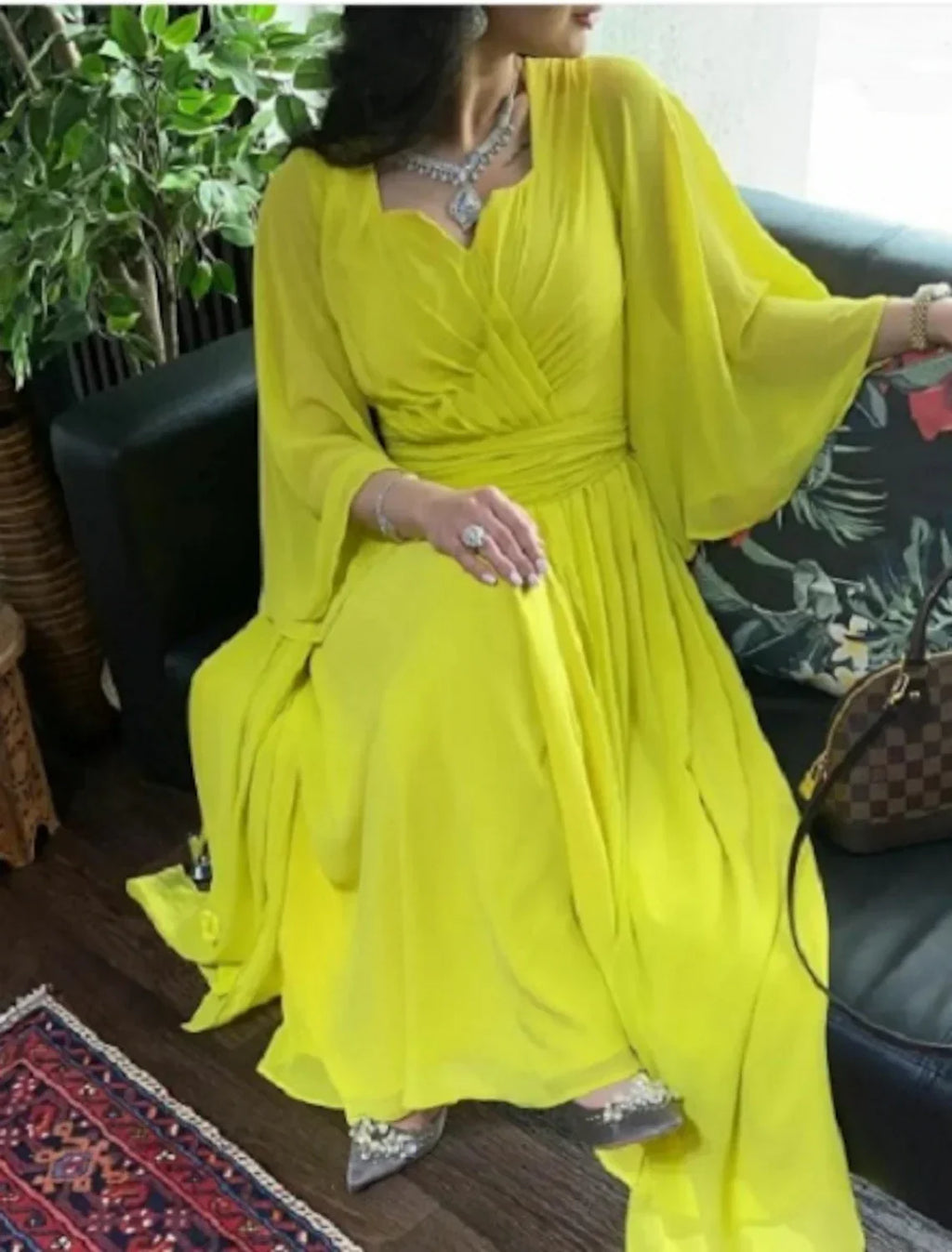 Evening Gown Elegant Dress Formal Prom Floor Length 3/4 Length Sleeve Square Neck with Ruched Strappy